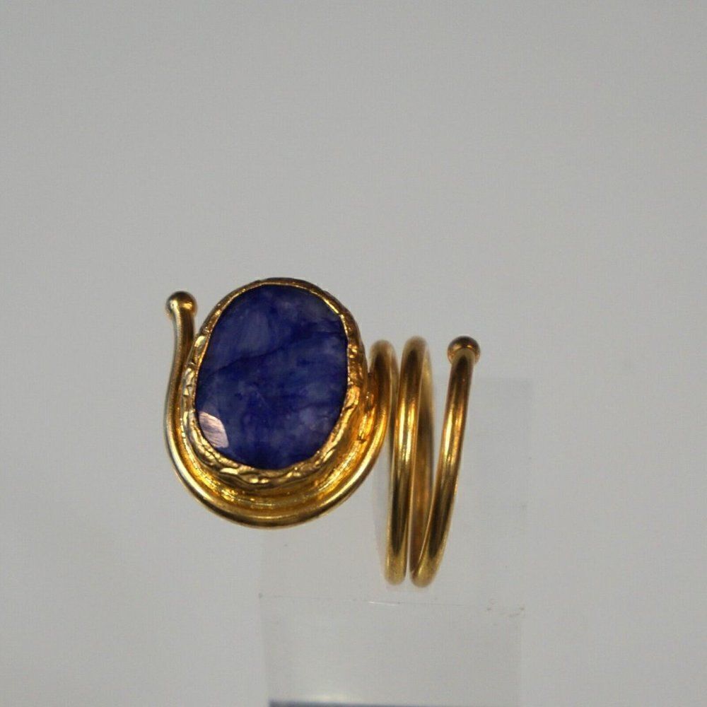 Statement Ring Open Loop Wrap With Blue Stone Inl… - image 6